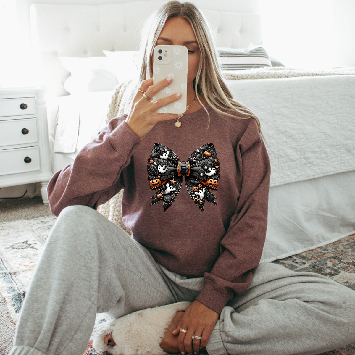 Ribbon Halloween Printed Crewneck Sweatshirt