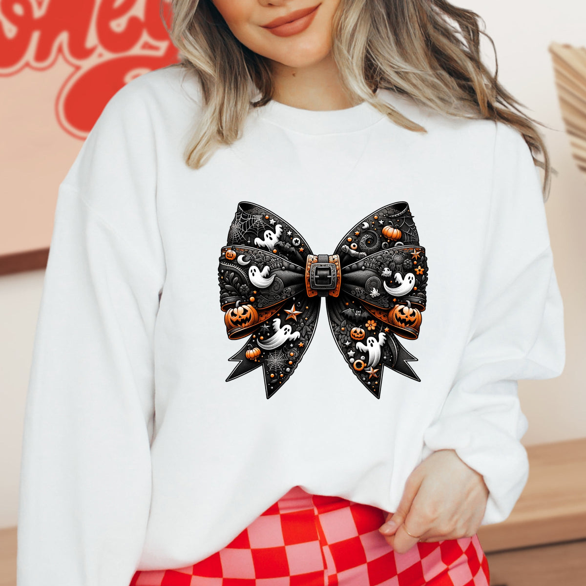 Ribbon Halloween Printed Crewneck Sweatshirt