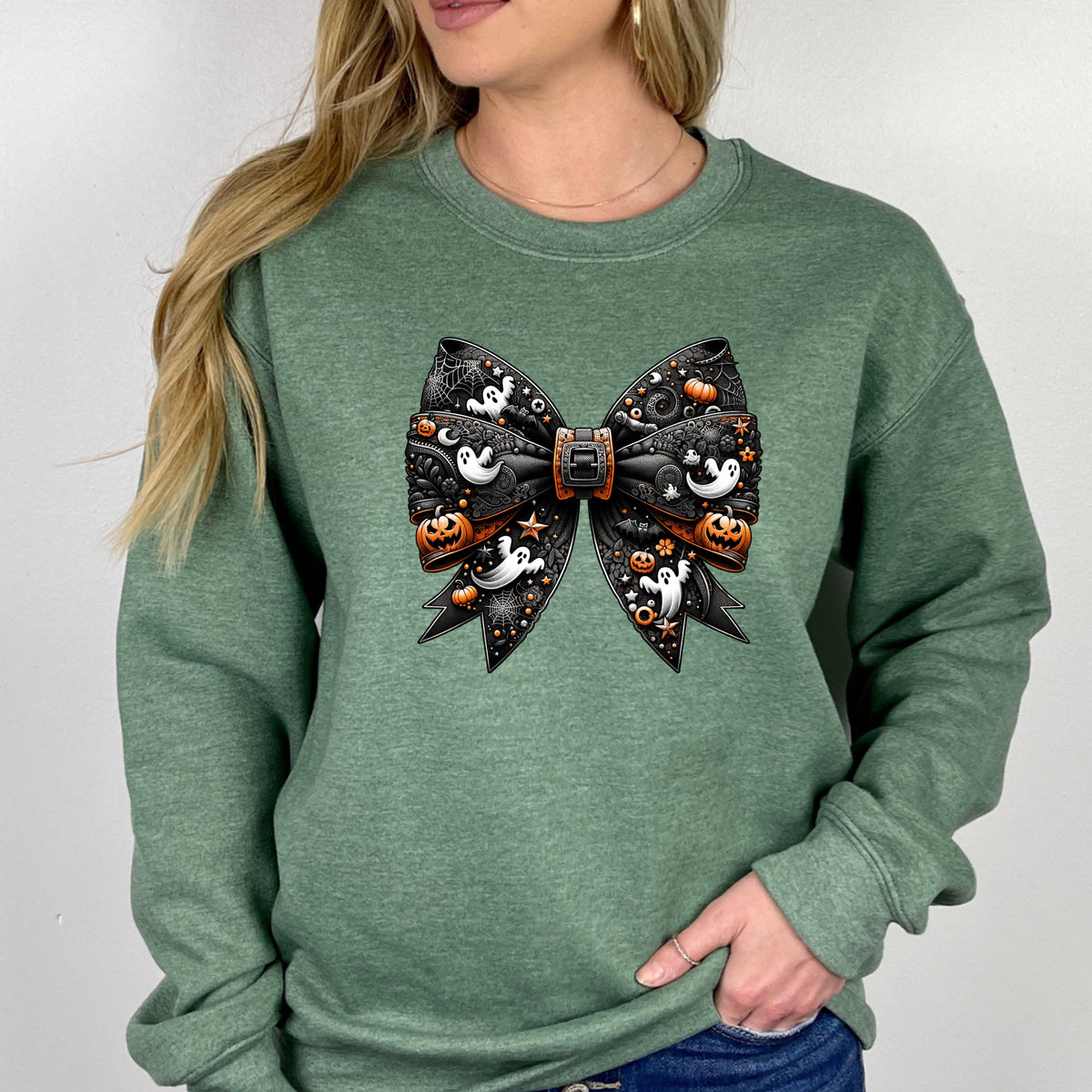 Ribbon Halloween Printed Crewneck Sweatshirt