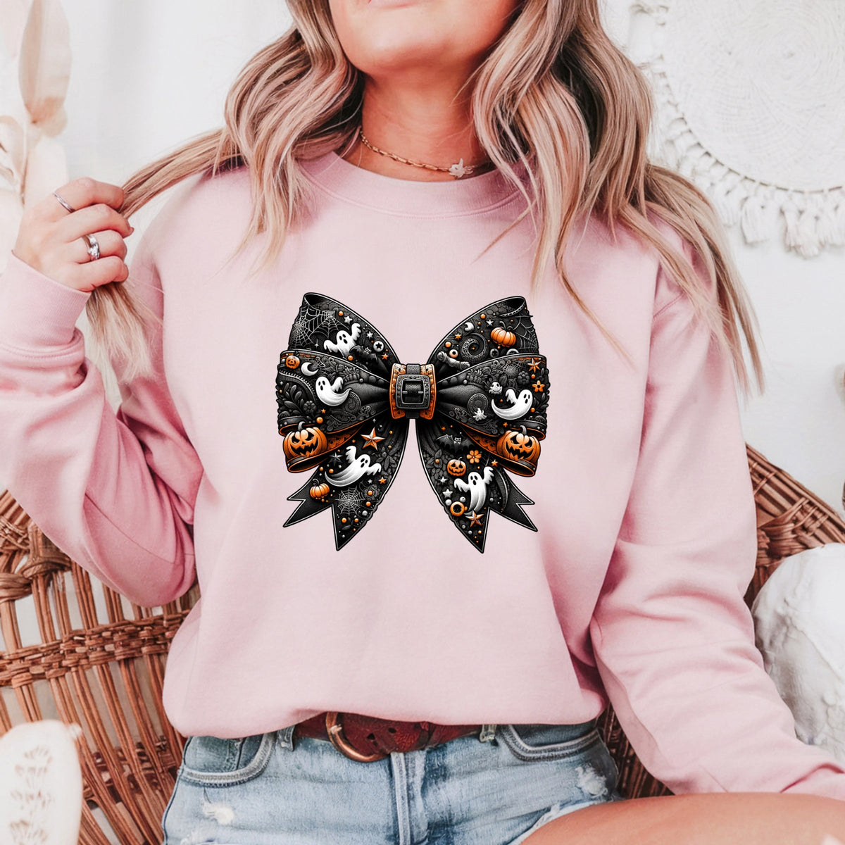 Ribbon Halloween Printed Crewneck Sweatshirt