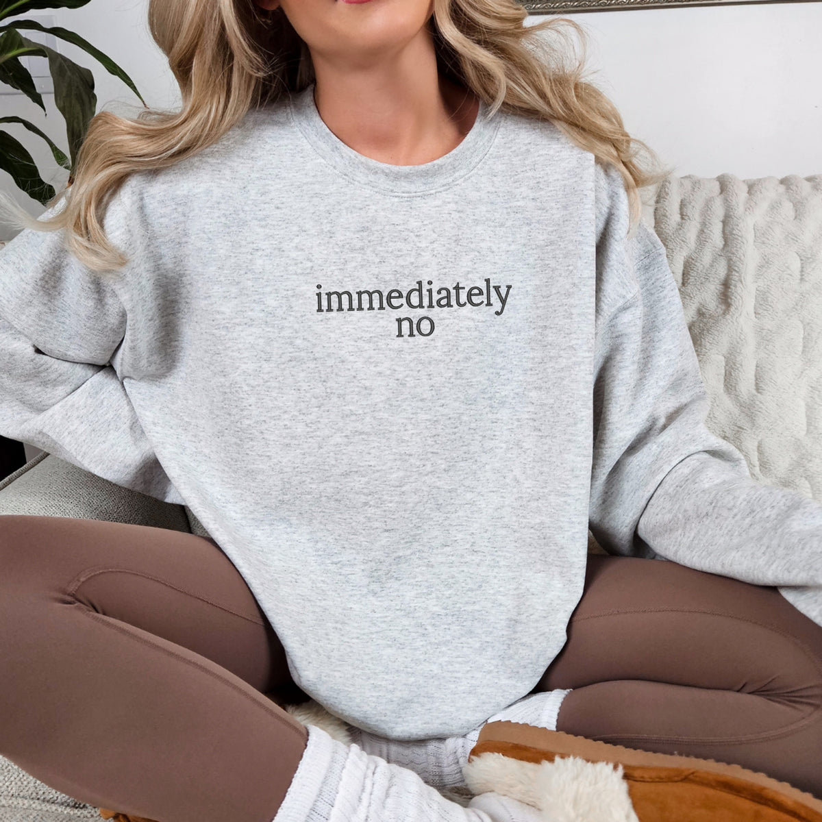 Immediately No Embroidered - Adult Crewneck Sweatshirt
