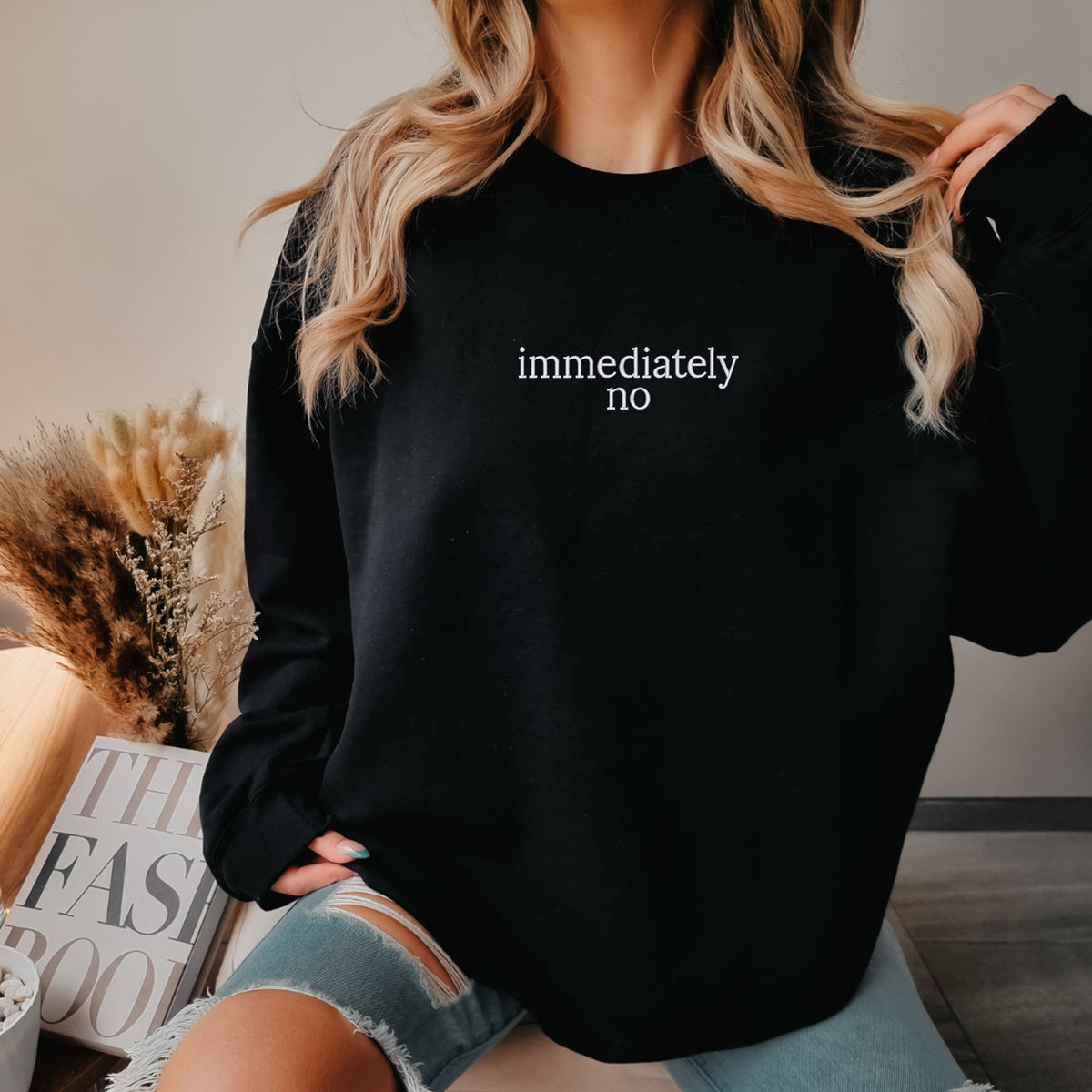 Immediately No Embroidered - Adult Crewneck Sweatshirt