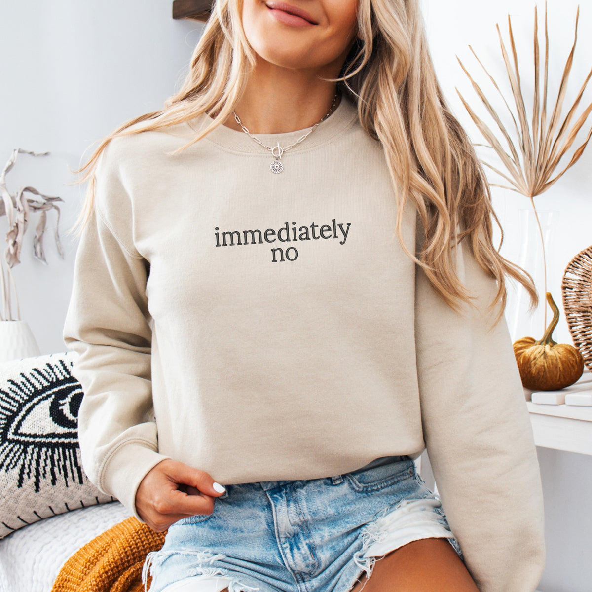 Immediately No Embroidered - Adult Crewneck Sweatshirt
