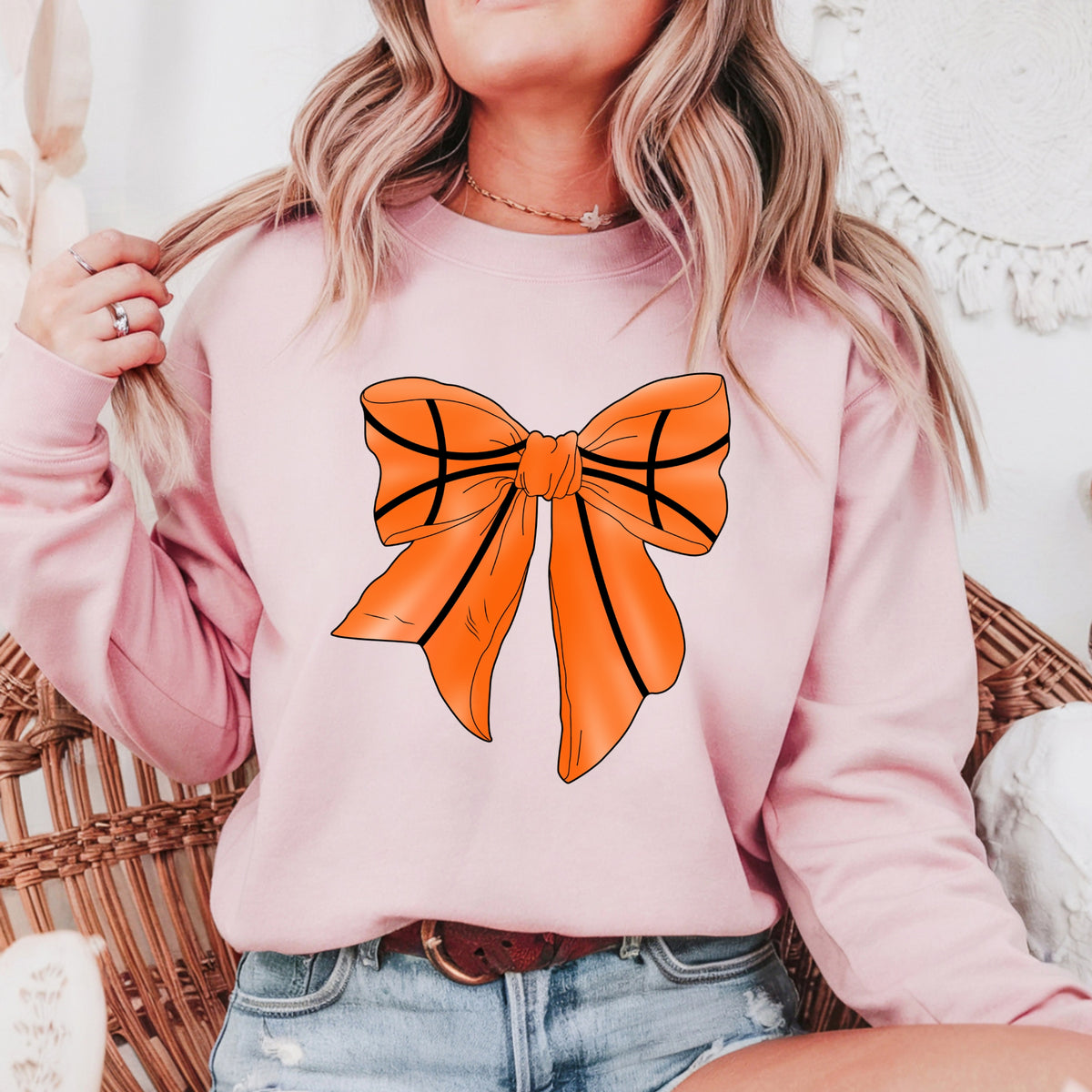 Coquette Basketball Bow - Adult Crewneck Sweatshirt