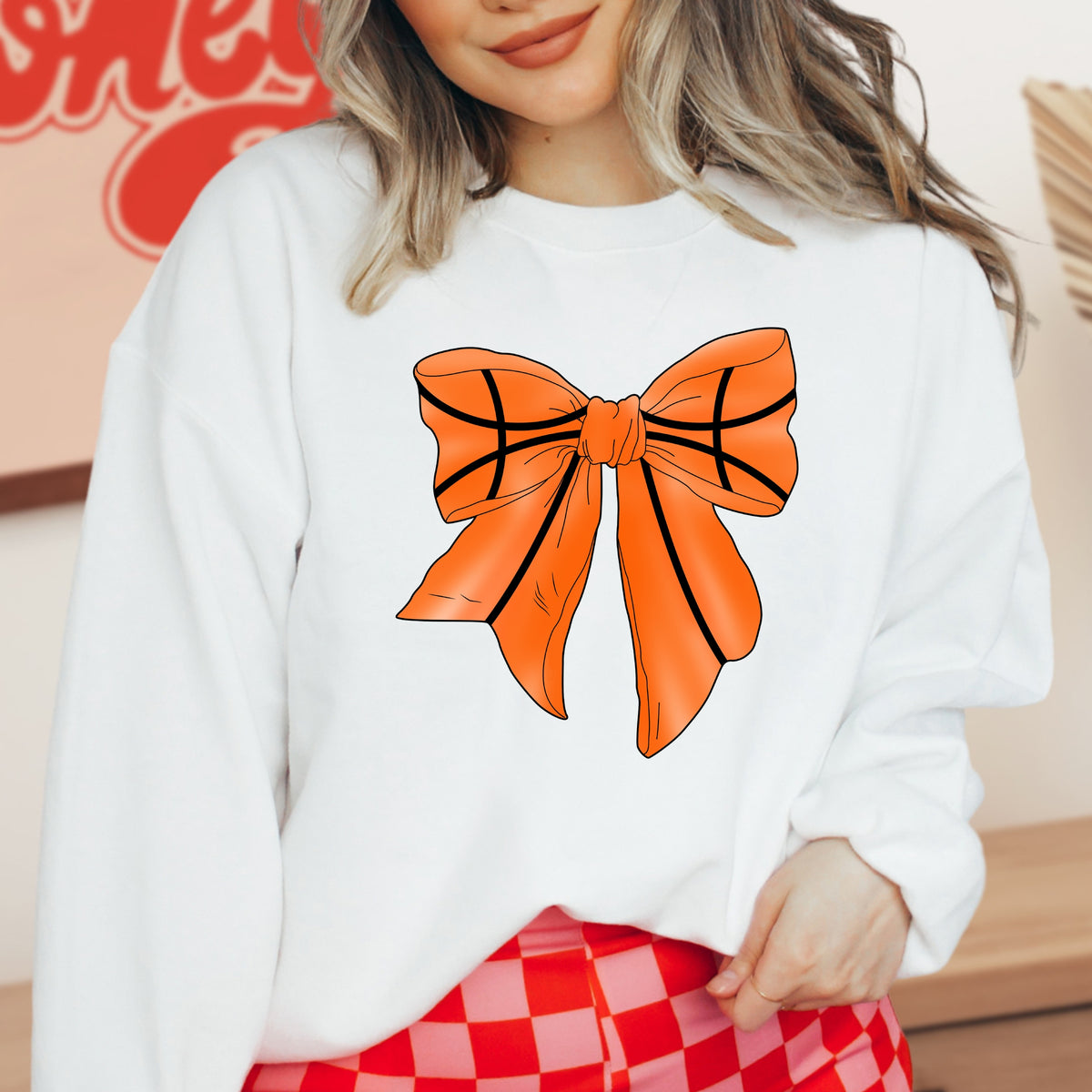 Coquette Basketball Bow - Adult Crewneck Sweatshirt