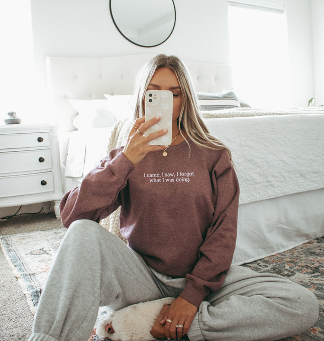 I Came, I Saw, I Forgot What I Was Doing Embroidered - Adult Crewneck Sweatshirt