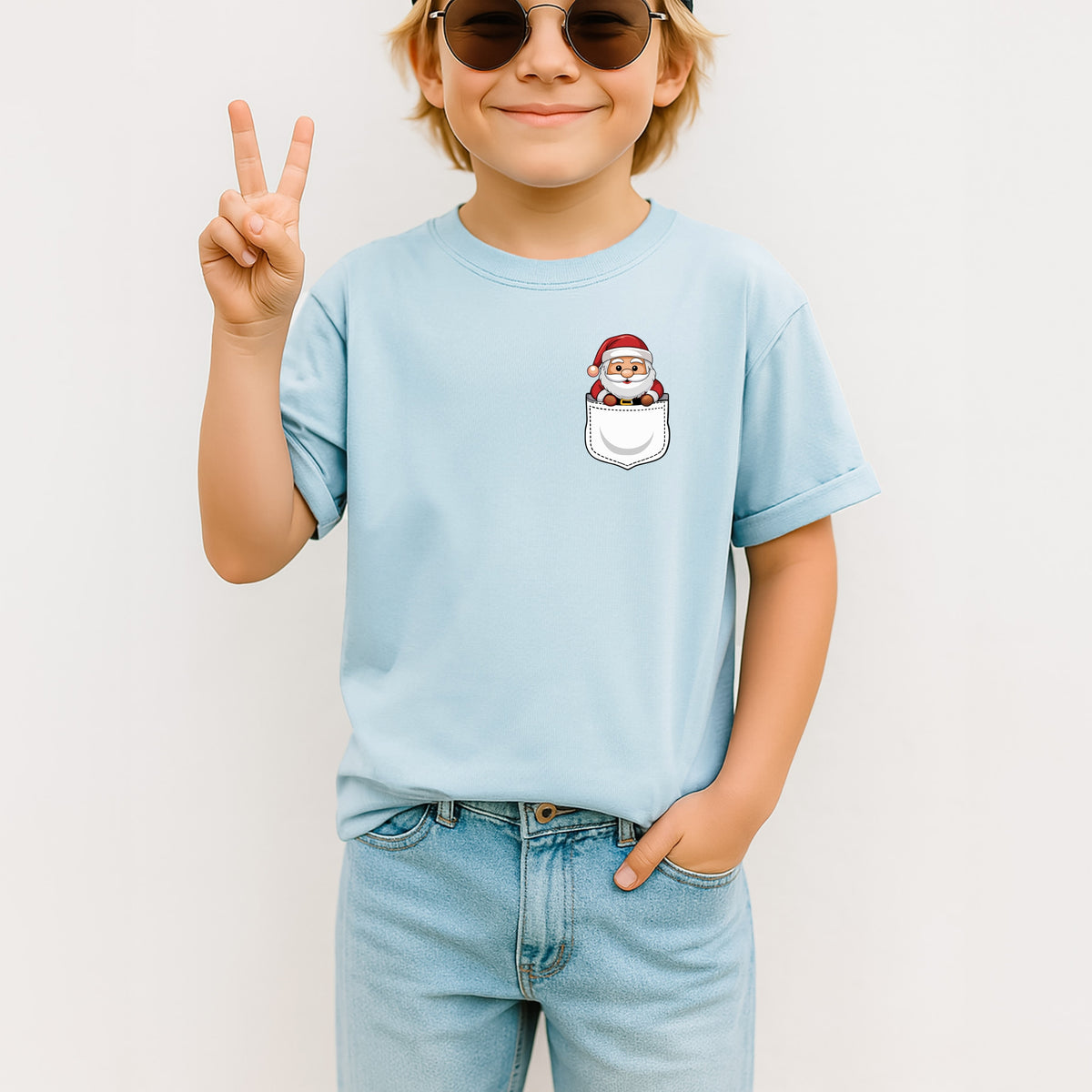 Christmas Santa Pocket Print Kids - Youth Comfort Colors T-Shirt
