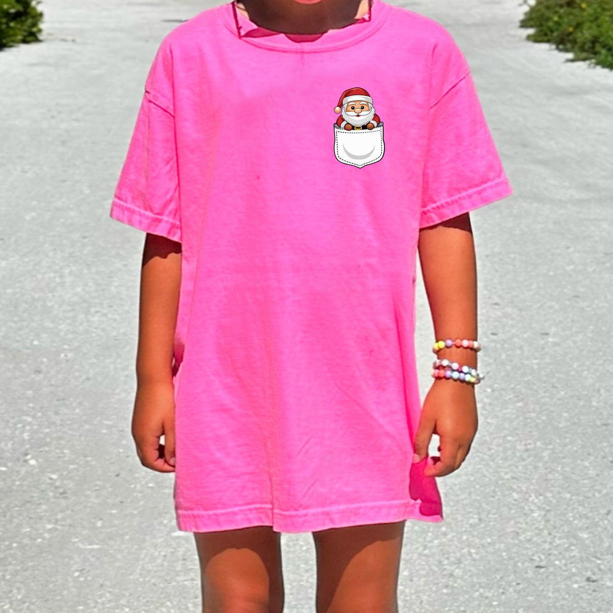 Christmas Santa Pocket Print Kids - Youth Comfort Colors T-Shirt