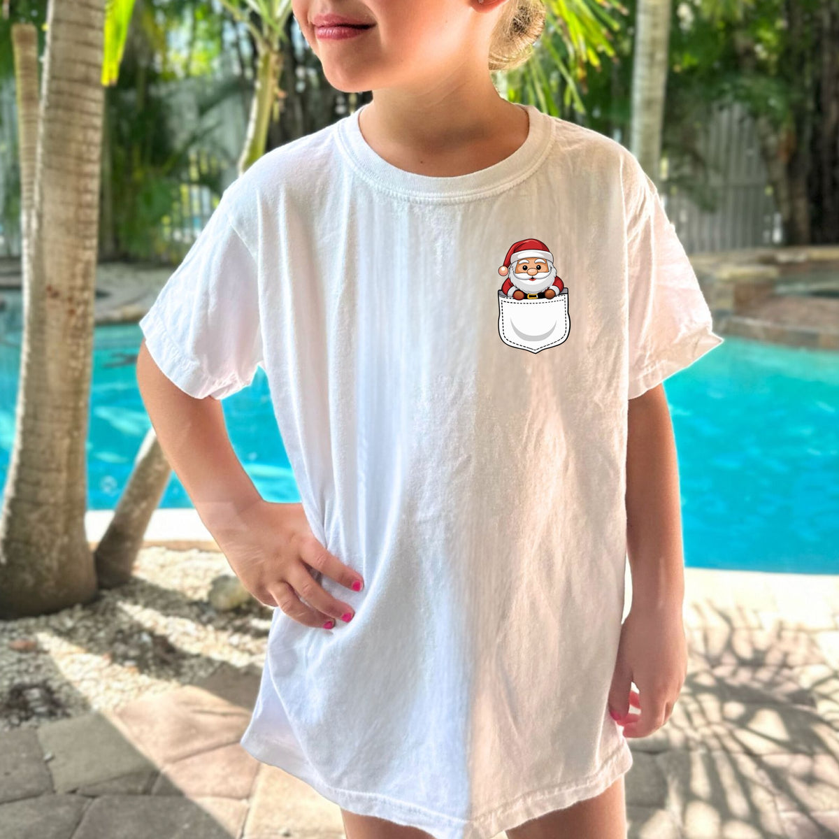 Christmas Santa Pocket Print Kids - Youth Comfort Colors T-Shirt