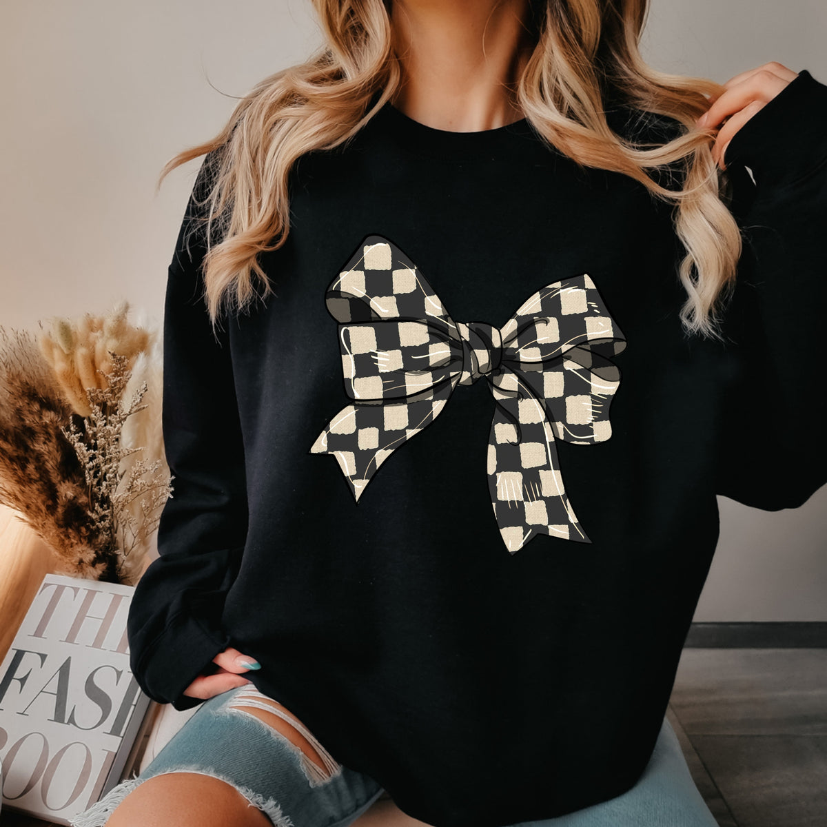 Checkered Ribbon - Adult Crewneck Sweatshirt