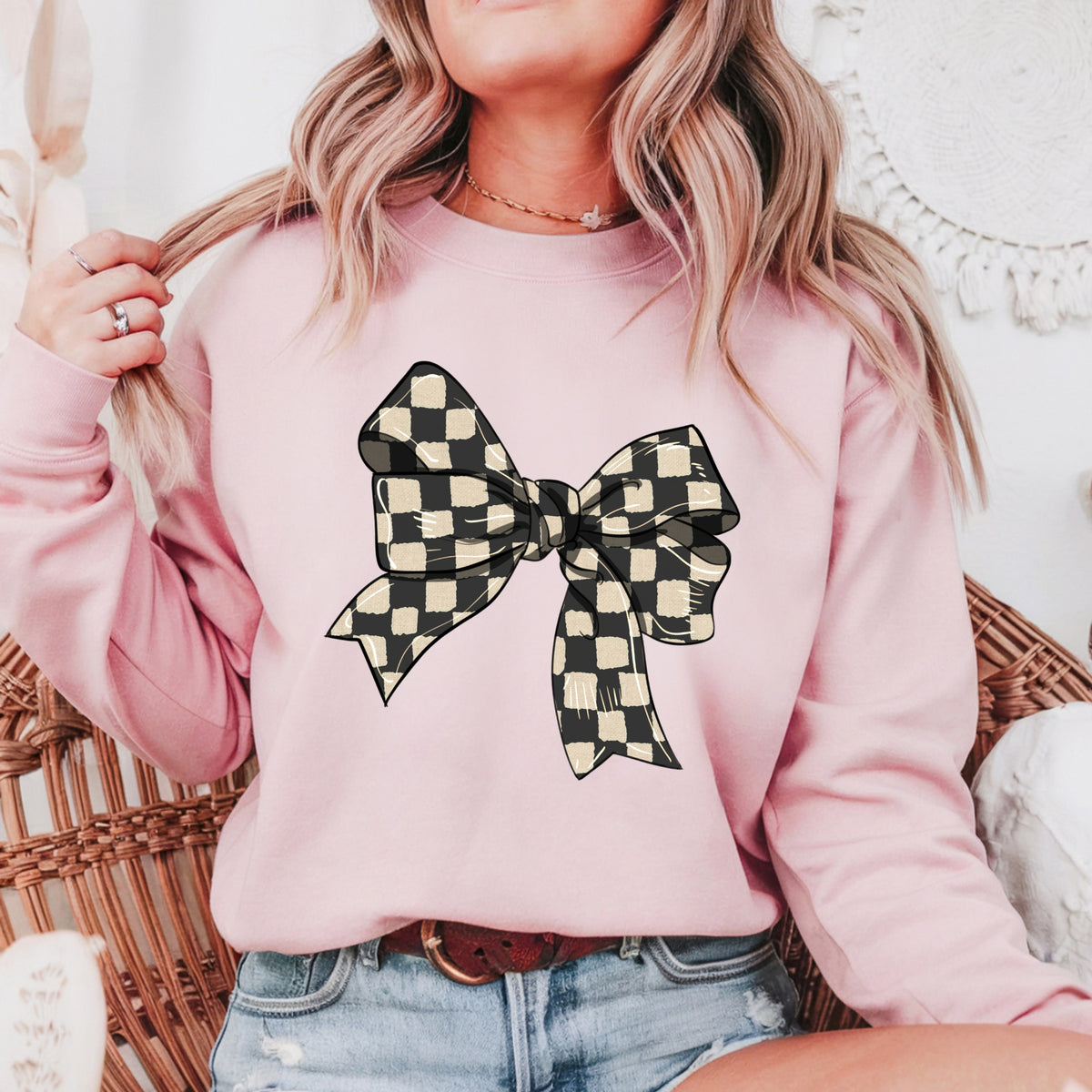 Checkered Ribbon - Adult Crewneck Sweatshirt