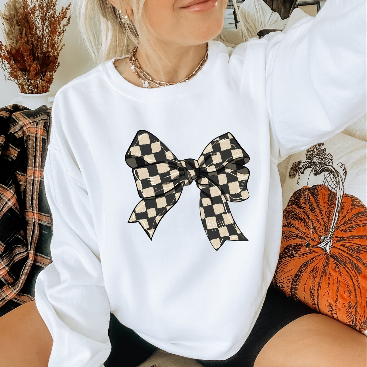 Checkered Ribbon - Adult Crewneck Sweatshirt