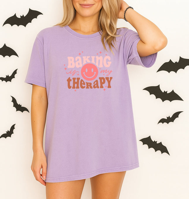 Baking Is My Therapy Printed Comfort Colors T-Shirt 