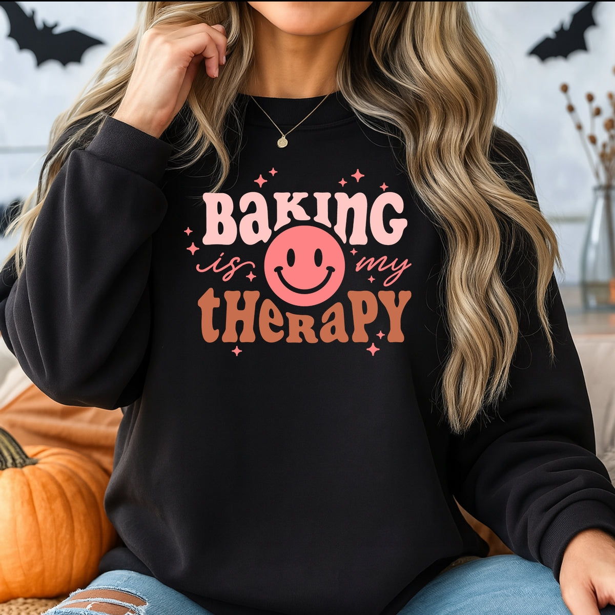 Baking Is My Therapy Printed Crewneck Sweatshirt