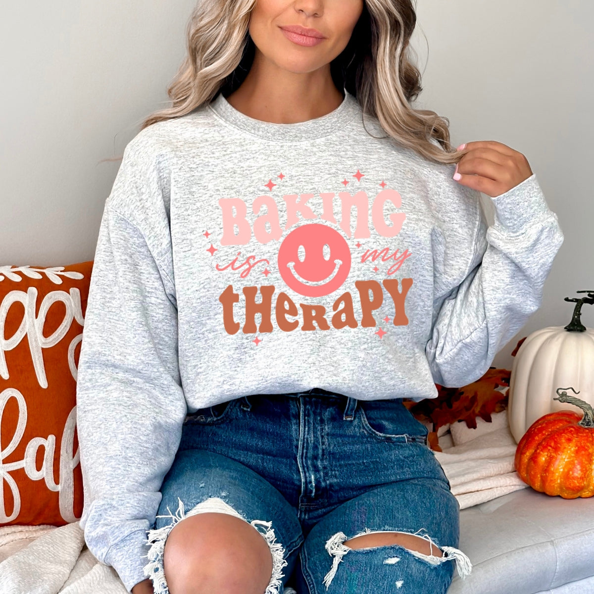 Baking Is My Therapy Printed Crewneck Sweatshirt