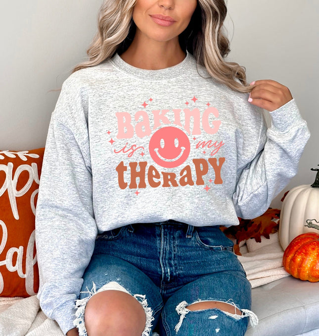 Baking Is My Therapy Printed Crewneck Sweatshirt