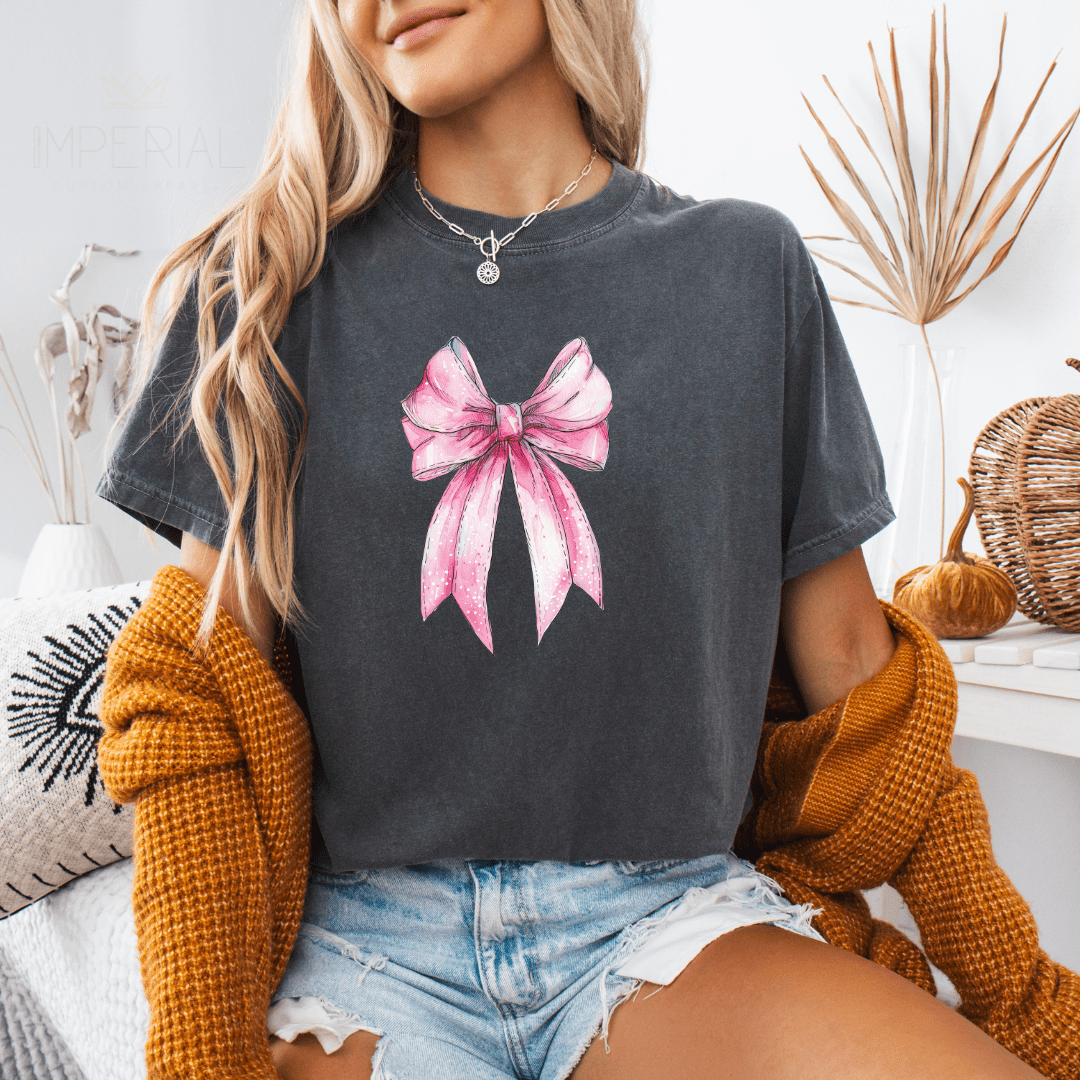 Coquette Pink Bow Watercolor Printed Comfort Colors T-Shirt - My Store