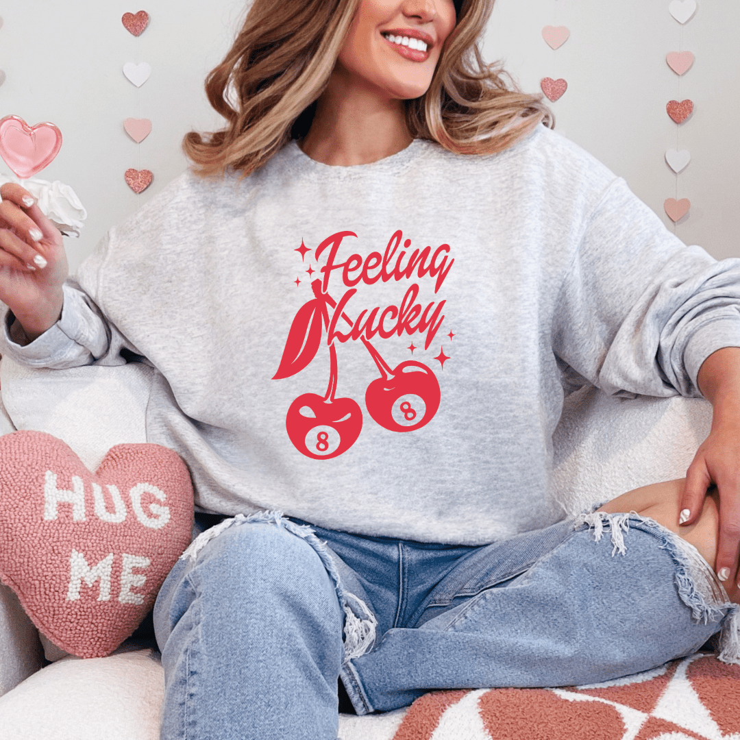 Feeling Lucky Cherries Red Valentines Printed Sweatshirt - My Store