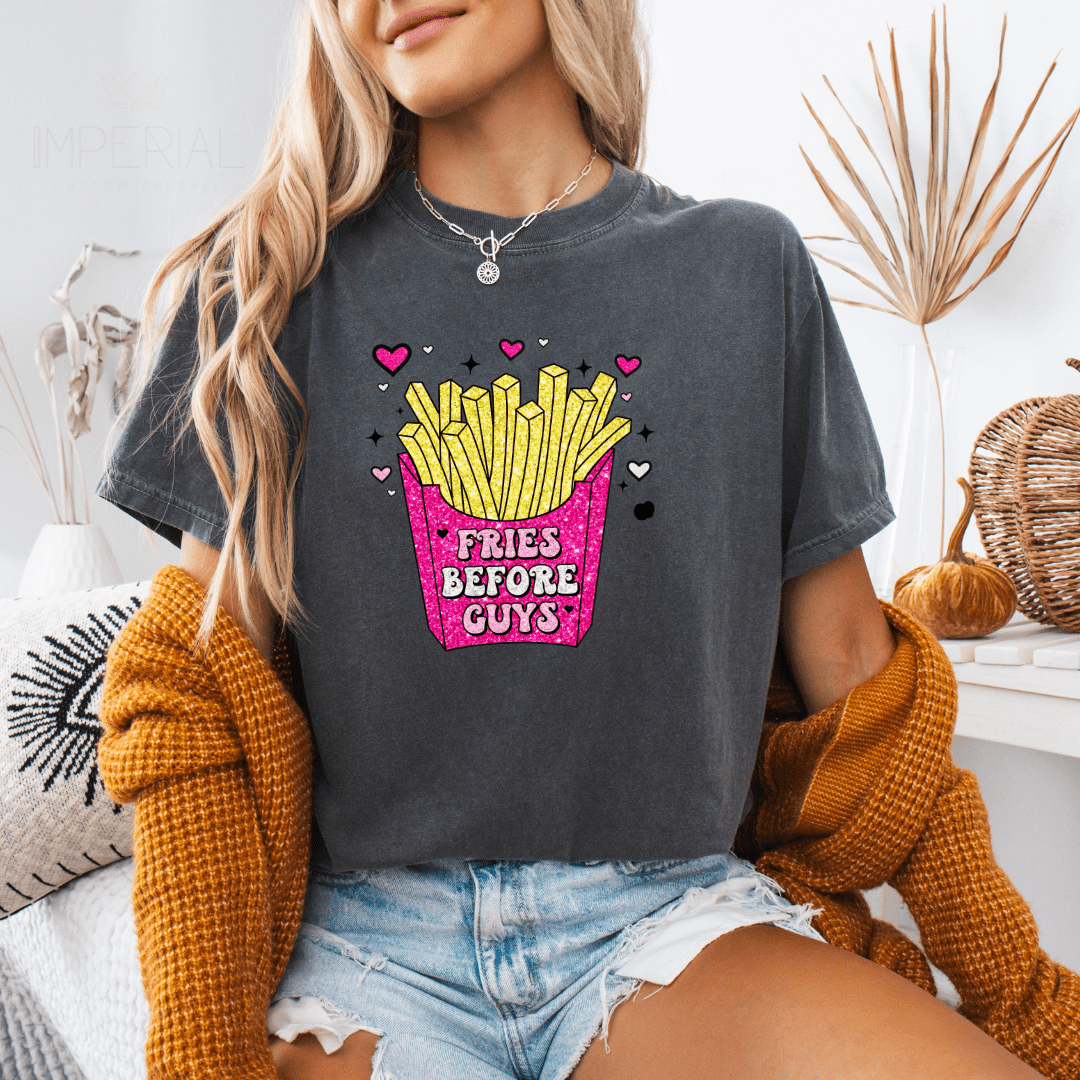 Fries Before Guys Valentines Printed Comfort Colors T-Shirt - My Store